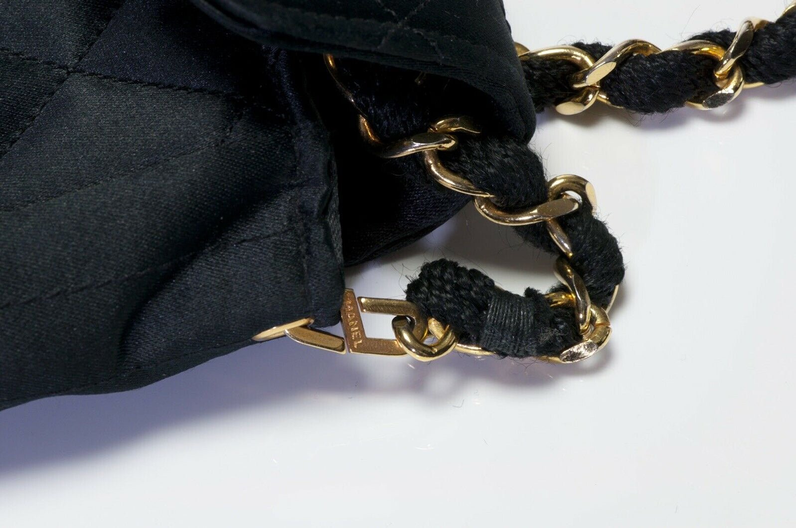 Vintage 1990’s CHANEL CC Black Quilted Satin Crystal Flap Crossbody Bag