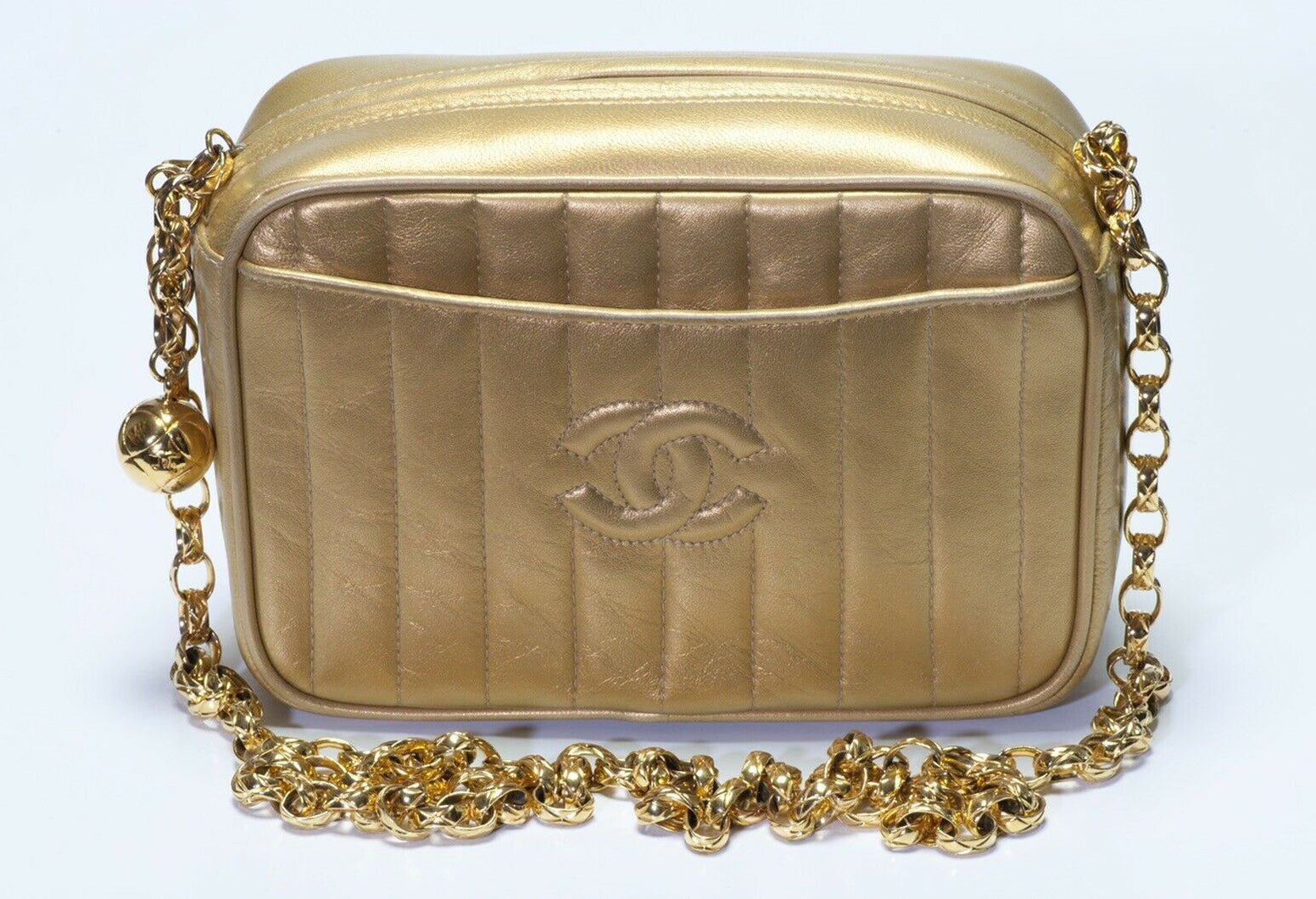 Vintage 1990’s CHANEL CC Gold Leather Chain Mini Crossbody Bag