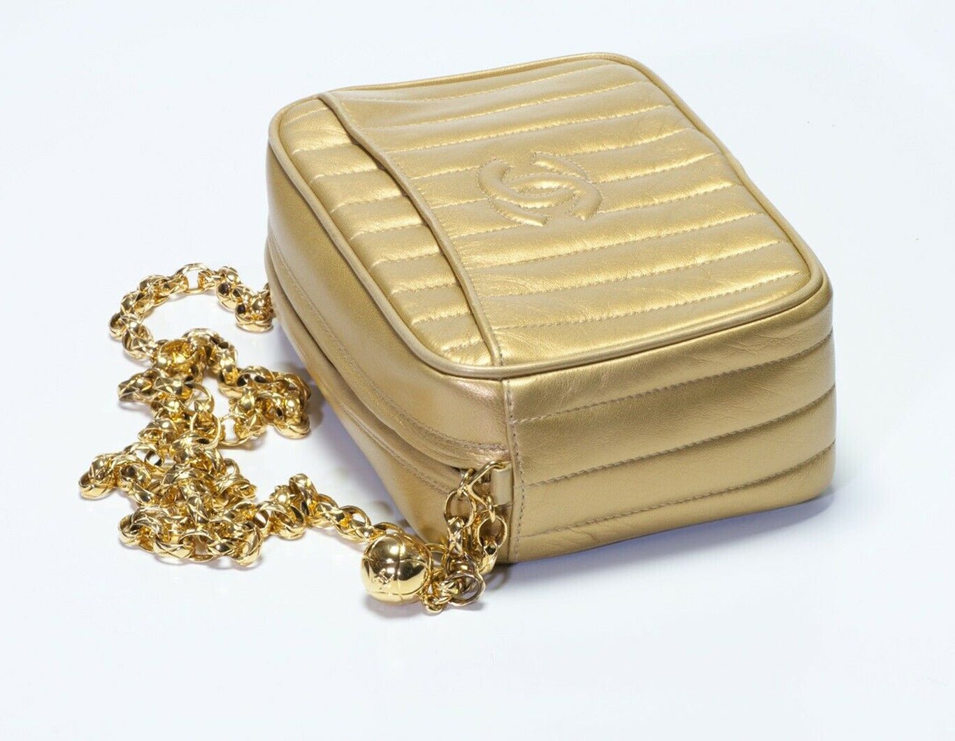 Vintage 1990’s CHANEL CC Gold Leather Chain Mini Crossbody Bag
