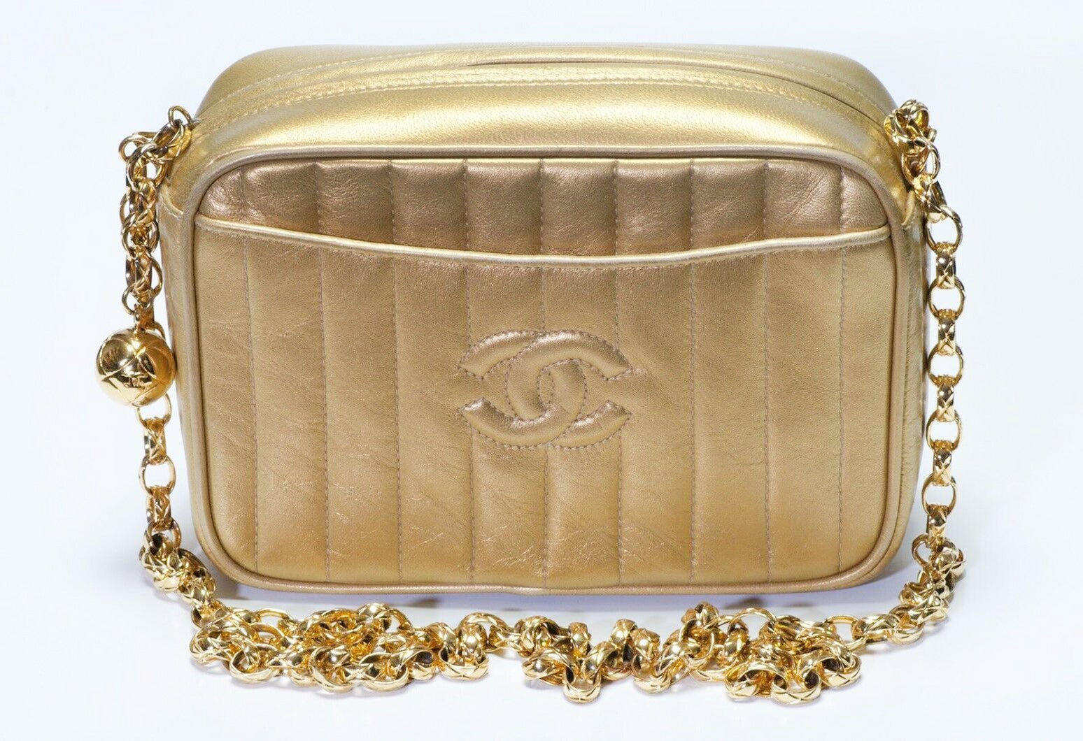 Vintage 1990’s CHANEL CC Gold Leather Chain Mini Crossbody Bag
