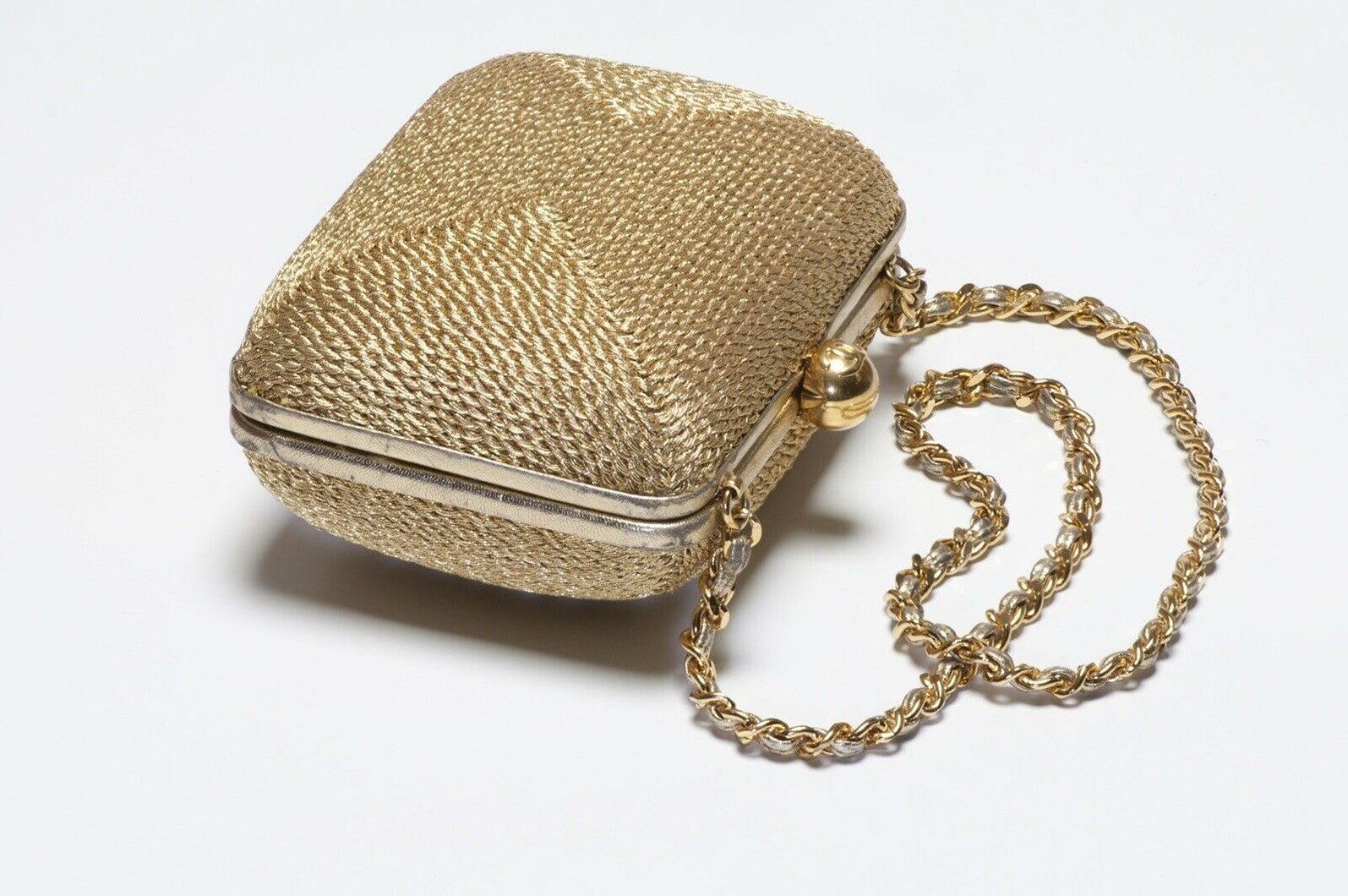 Vintage 1990’s CHANEL CC Gold Leather Woven Clutch Bag