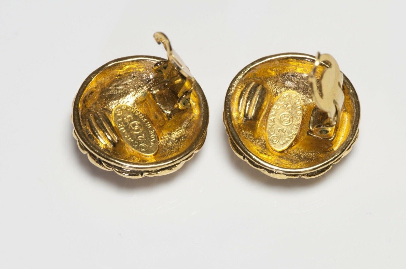 Vintage 1990’s CHANEL Paris Gold Plated CC Quilted Earrings
