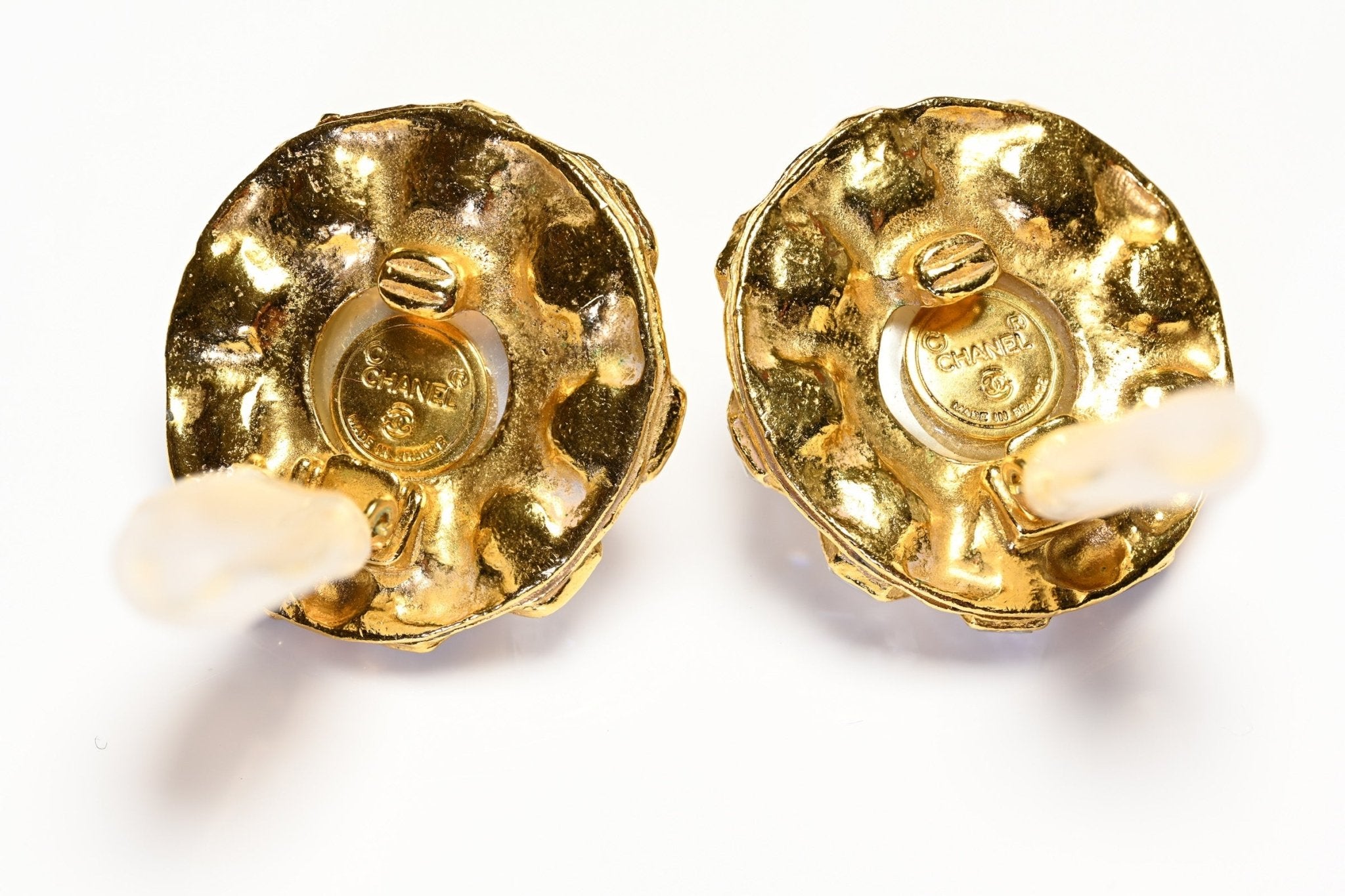Vintage 1990’s Chanel Paris Gold Plated Diamanté Crystal Pearl Flower Earrings