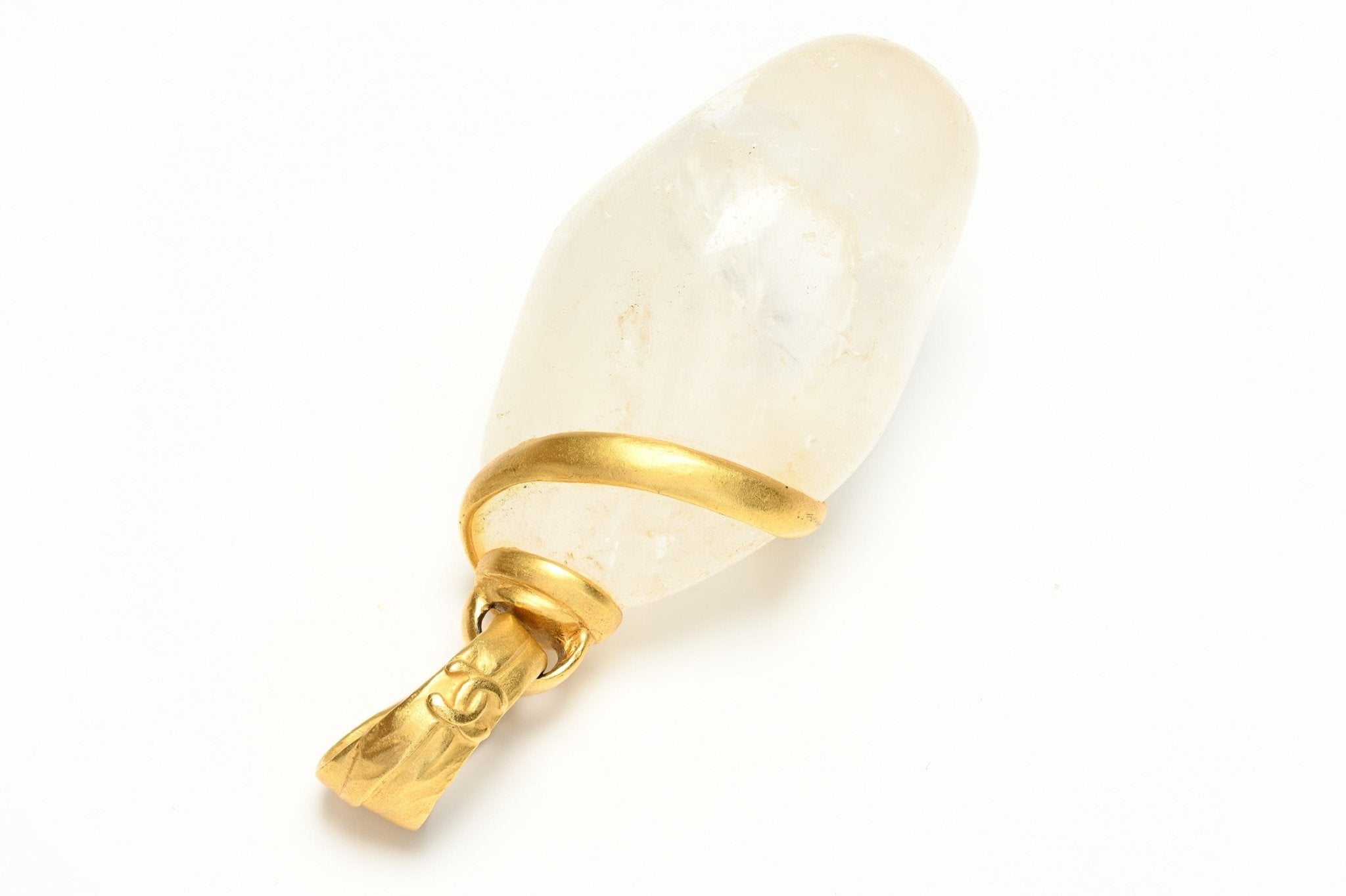 Vintage 1990's Chanel Paris Goossens Gold Plated Large Rock Crystal CC Pendant