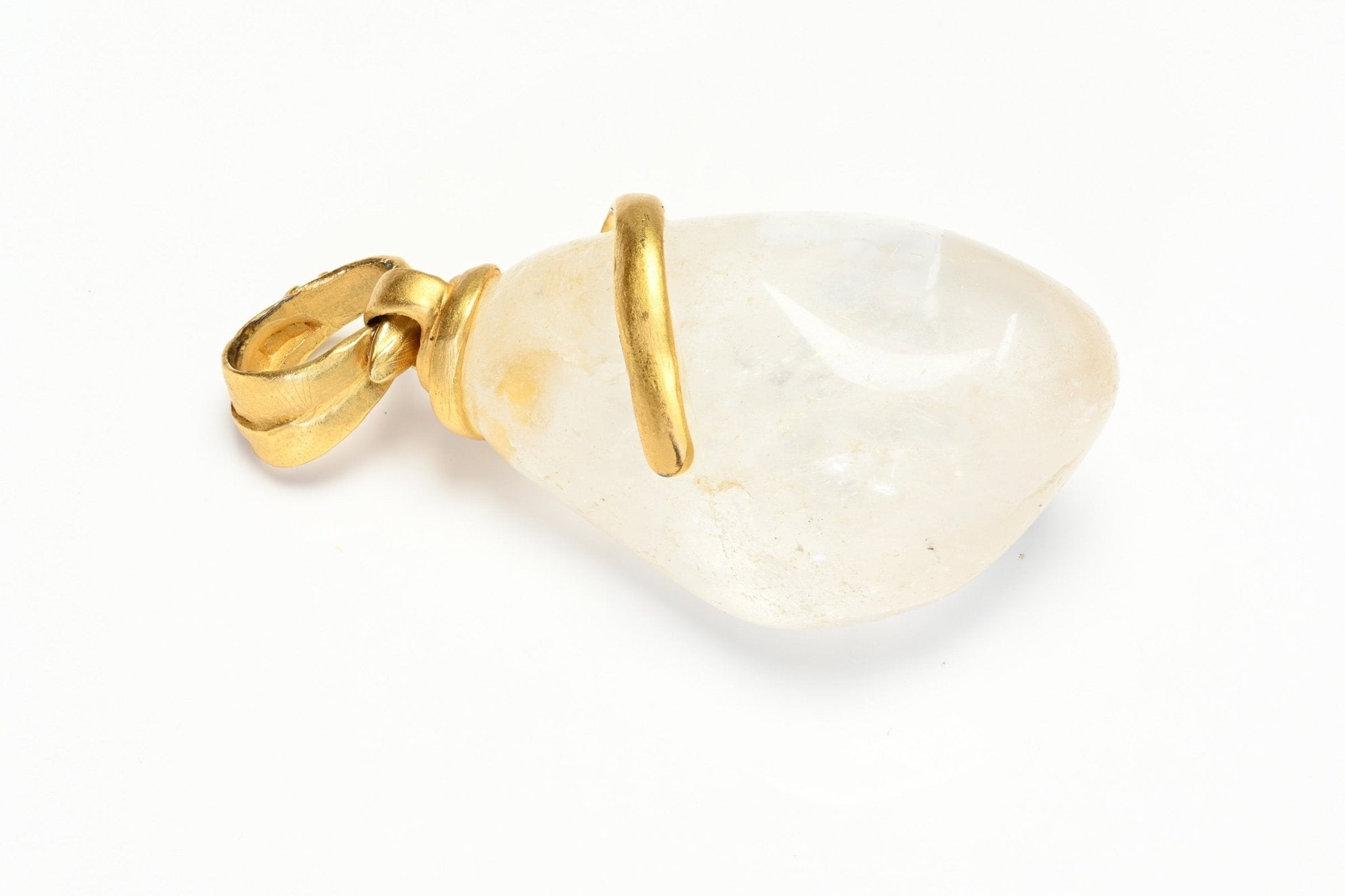 Vintage 1990's Chanel Paris Goossens Gold Plated Large Rock Crystal CC Pendant