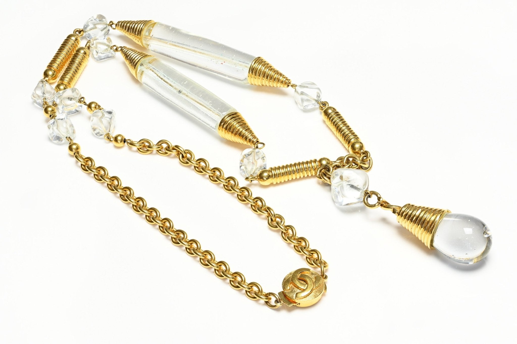 Vintage 1990's Chanel Paris Maison Gripoix Clear Poured Glass Light Bulb Necklace