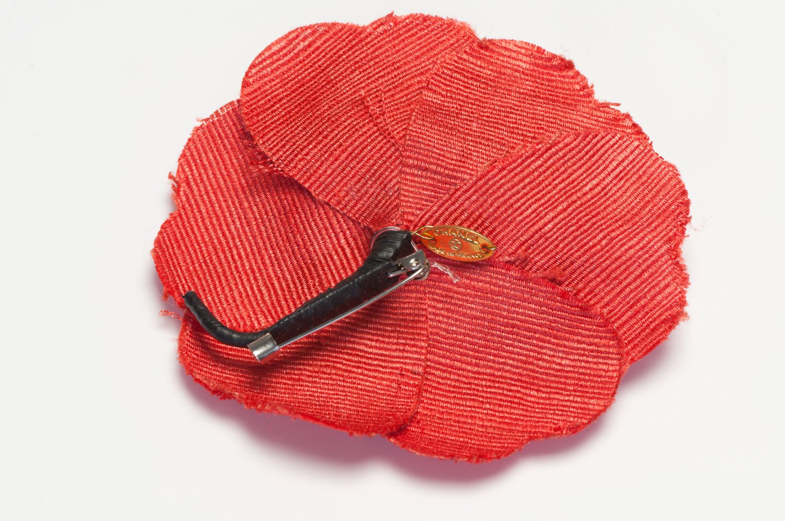 Vintage 1990’s Chanel Paris Red Fabric Camellia Flower Brooch