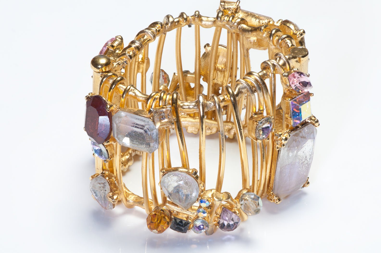 Vintage 1990's Christian Lacroix Paris Wide Crystal Cage Bangle Bracelet