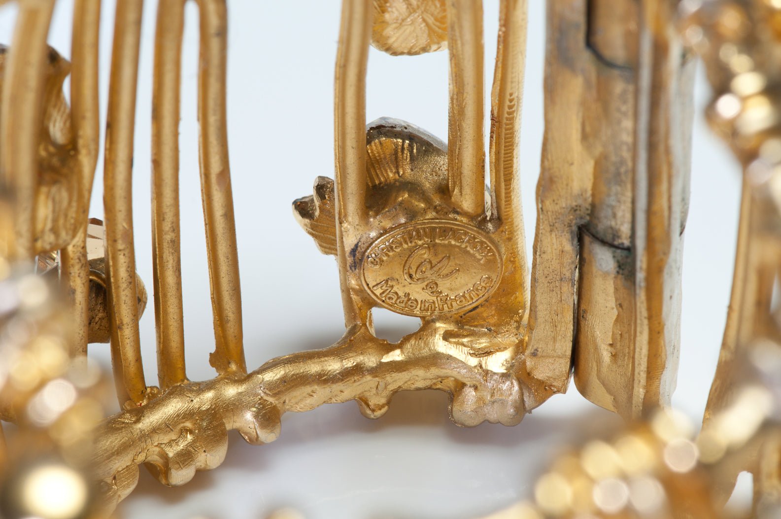 Vintage 1990's Christian Lacroix Paris Wide Crystal Cage Bangle Bracelet