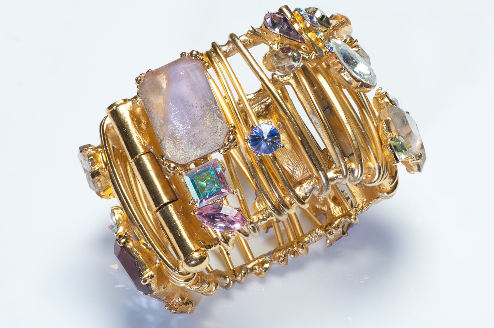Vintage 1990's Christian Lacroix Paris Wide Crystal Cage Bangle Bracelet