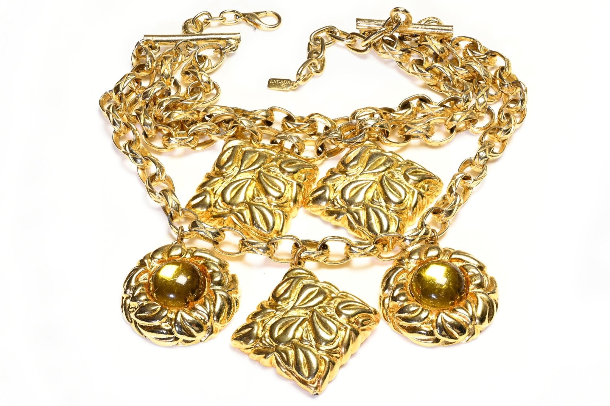 Vintage 1990’s Escada Yellow Cabochon Charm Chain Necklace Earrings Set