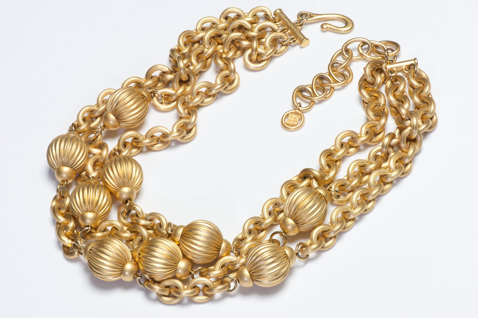 Vintage 1990's Givenchy Paris Gold Plated Metal Beads Chain Collar Necklace