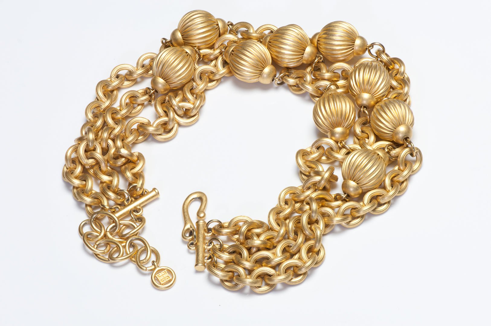 Vintage 1990's Givenchy Paris Gold Plated Metal Beads Chain Collar Necklace