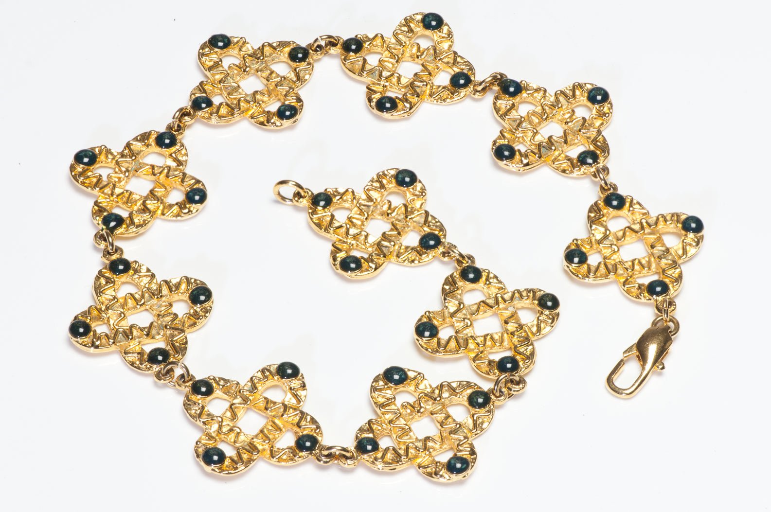 Vintage 1990’s Gold Plated Textured Link Chain Cabochon Glass Necklace