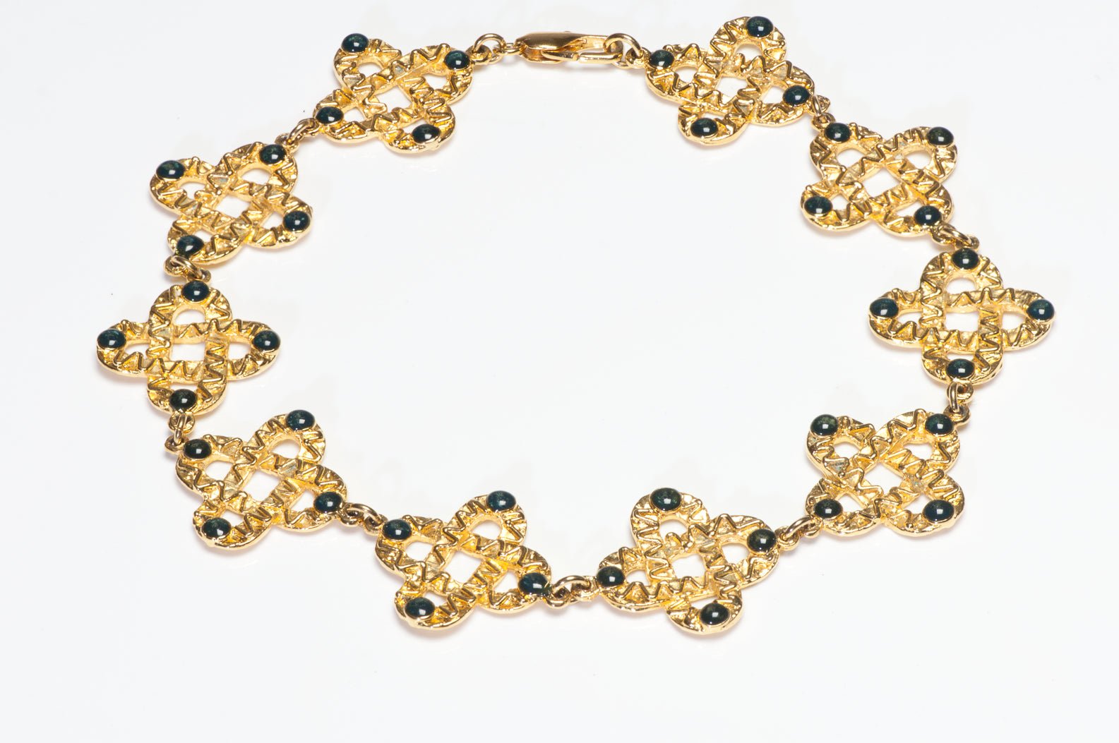 Vintage 1990’s Gold Plated Textured Link Chain Cabochon Glass Necklace