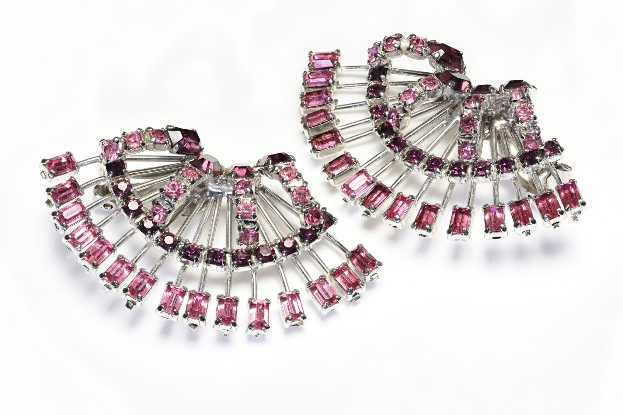 Vintage 1990’s Large Pink Crystal Fan Earrings