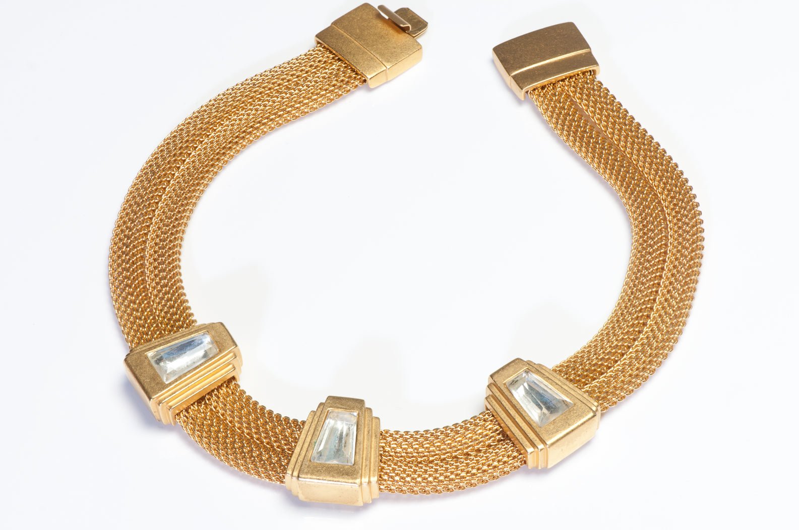 Vintage 1990's Monet Gold Plated Mesh Crystal Collar Necklace
