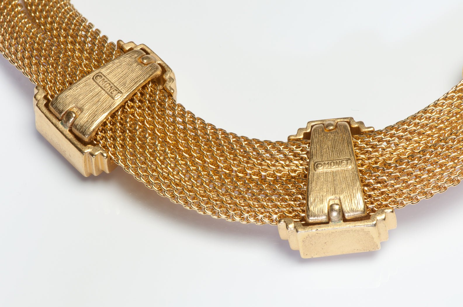 Vintage 1990's Monet Gold Plated Mesh Crystal Collar Necklace