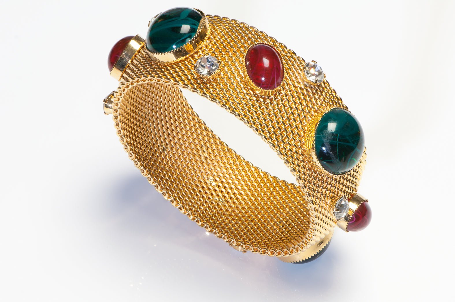 Vintage 1990’s Mughal Style Green Red Cabochon Glass Crystal Bangle Bracelet