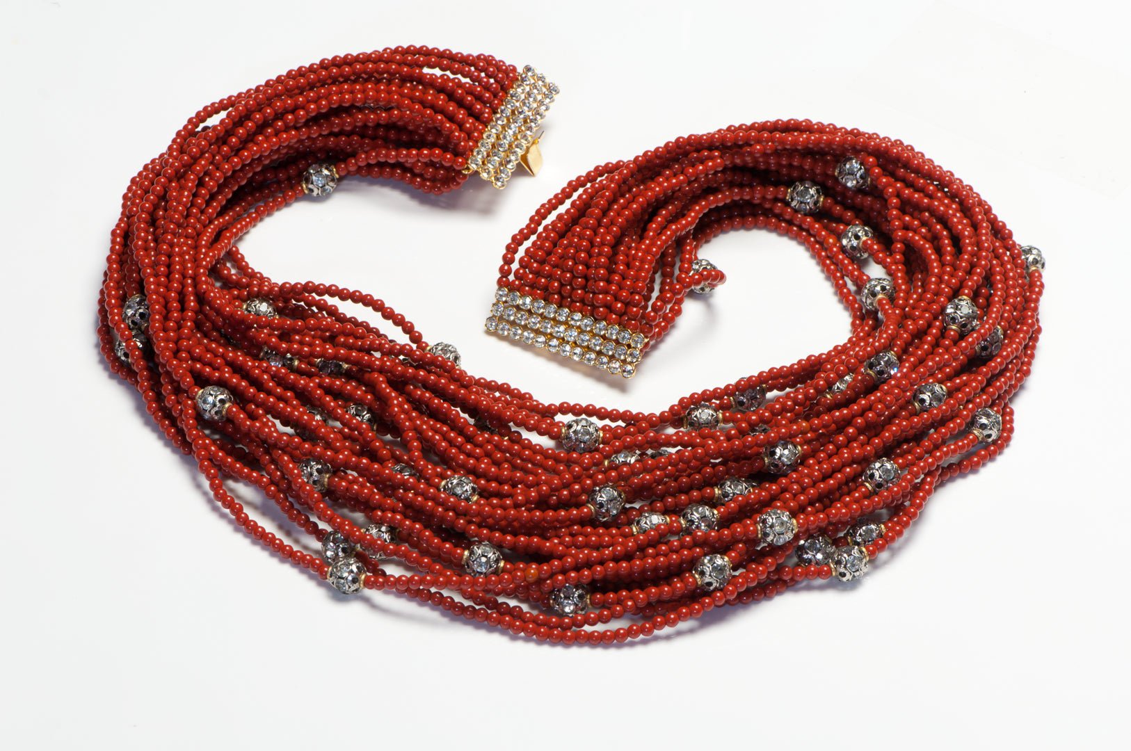 Vintage 1990’s Valentino Garavani Red Beads Crystal Multi Strand Necklace