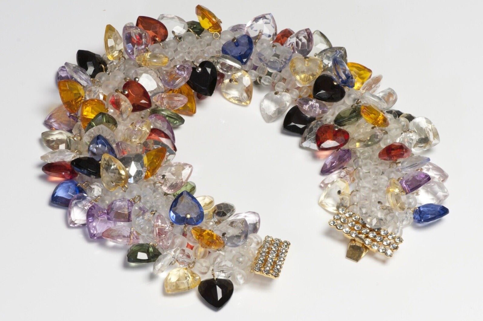 Vintage 1990’s Valentino Night Multicolored Lucite Heart Beaded Collar Necklace