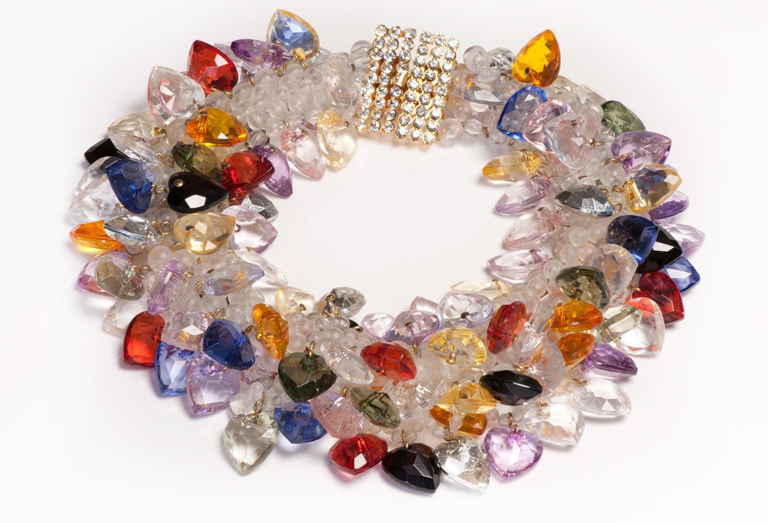 Vintage 1990’s Valentino Night Multicolored Lucite Heart Beaded Collar Necklace