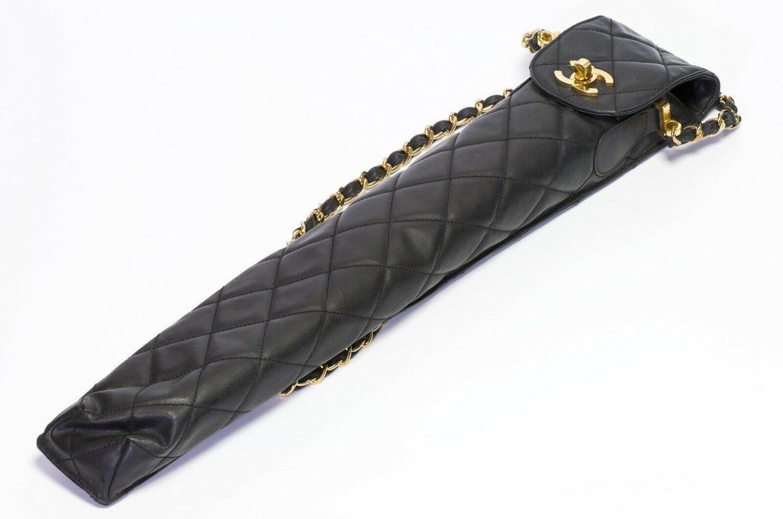 Vintage 1996 CHANEL Paris CC Black Quilted Leather Crossbody Umbrella Case Bag