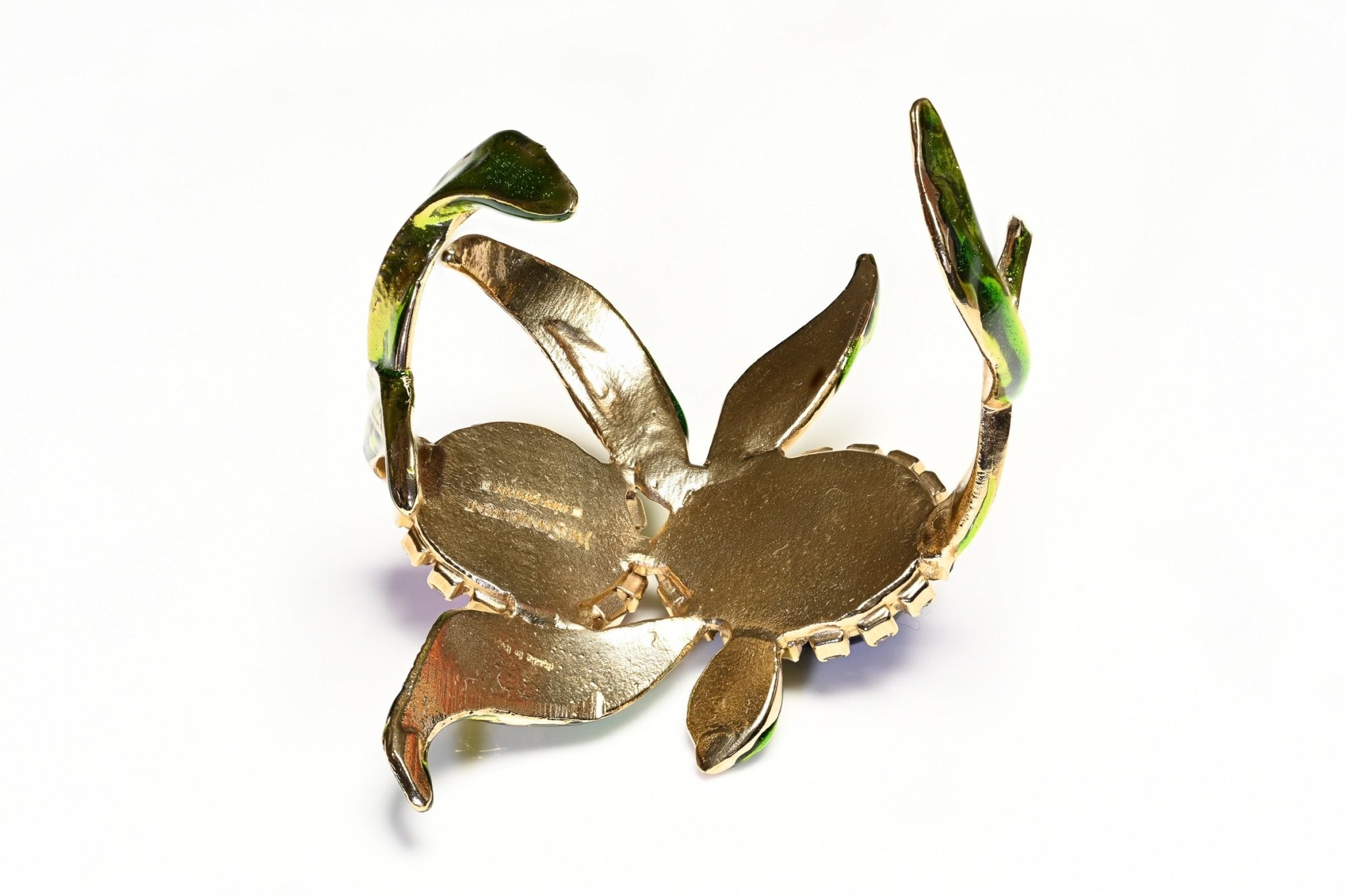 Vintage 2004 Yves Saint Laurent Tom Ford Green Enamel Pink Crystal Orchid Bracelet