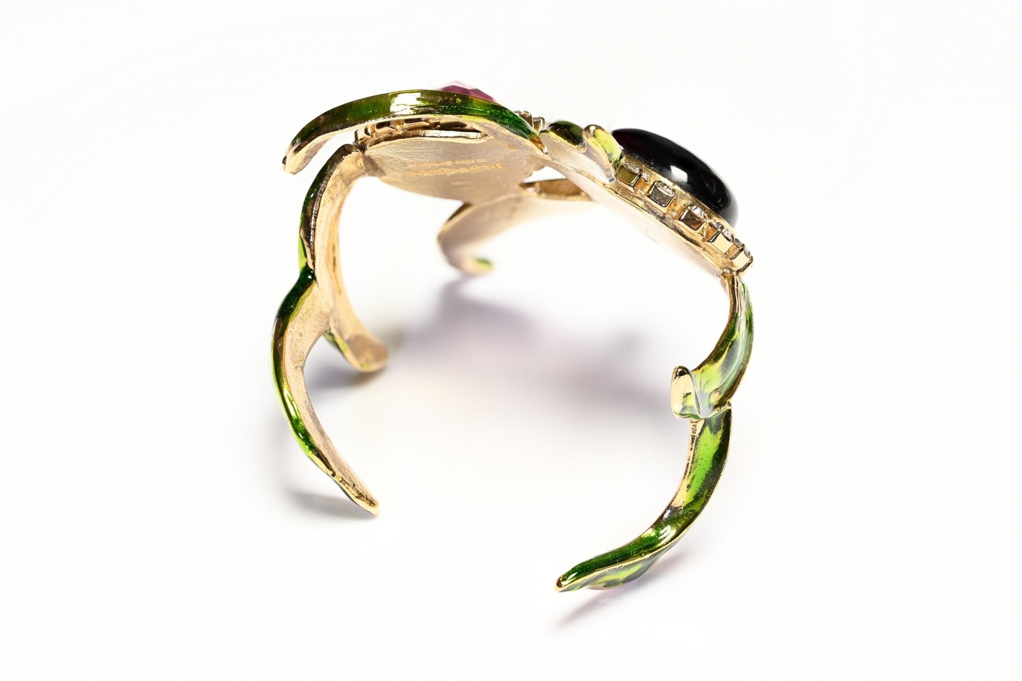 Vintage 2004 Yves Saint Laurent Tom Ford Green Enamel Pink Crystal Orchid Bracelet