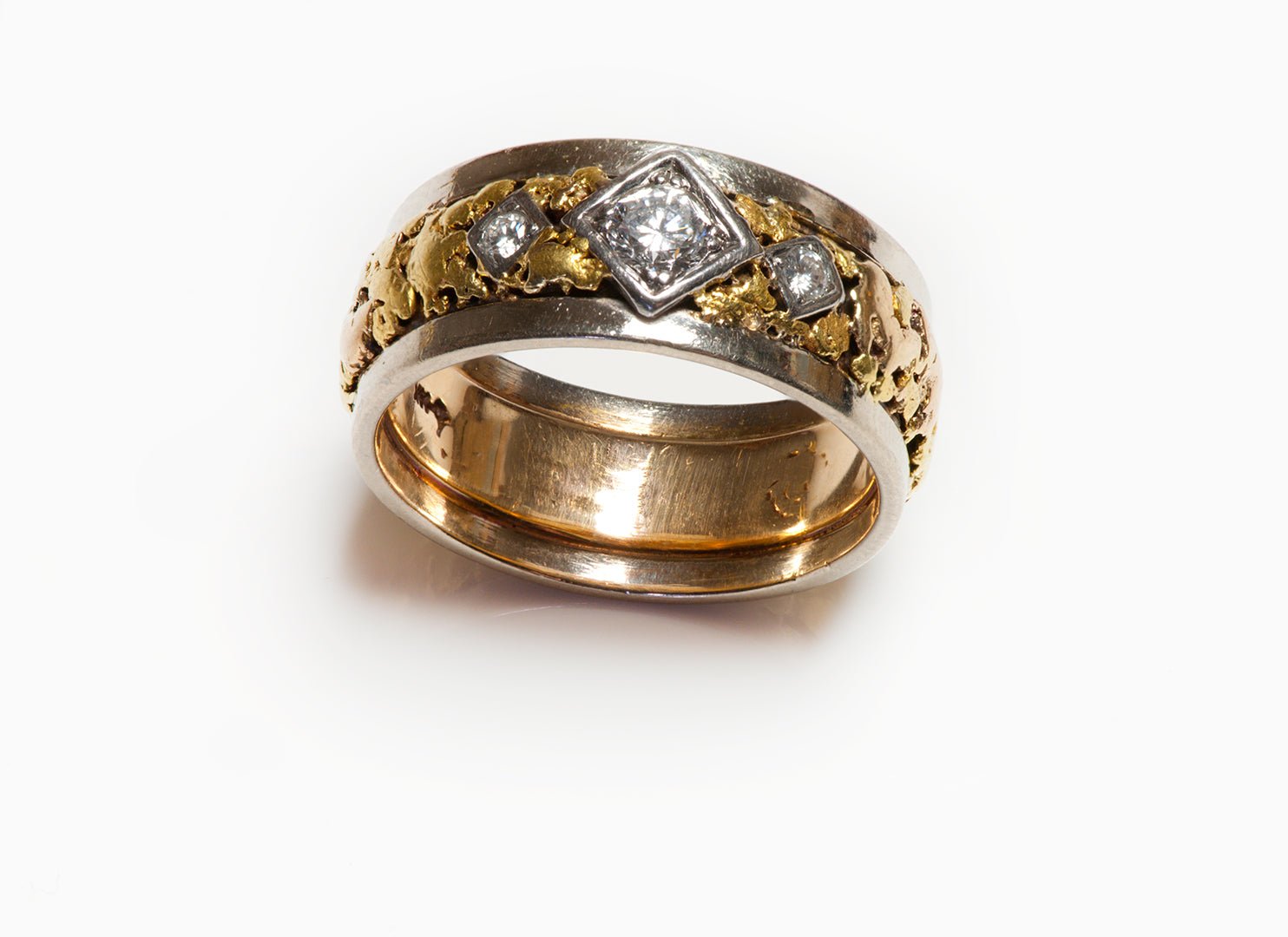 Vintage 22K & 14K Gold Nugget Diamond Men’s Band Ring