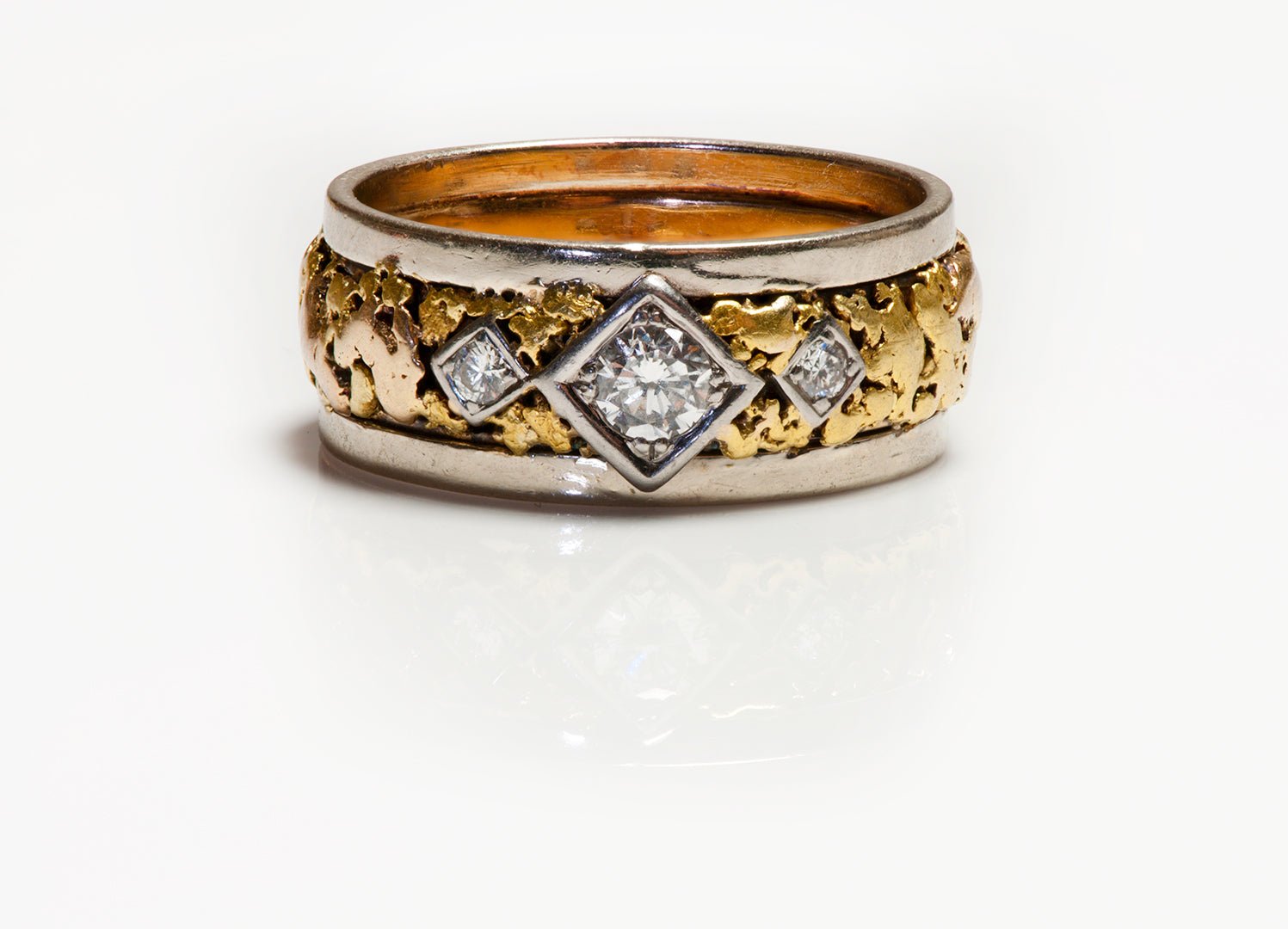 Vintage 22K & 14K Gold Nugget Diamond Men’s Band Ring