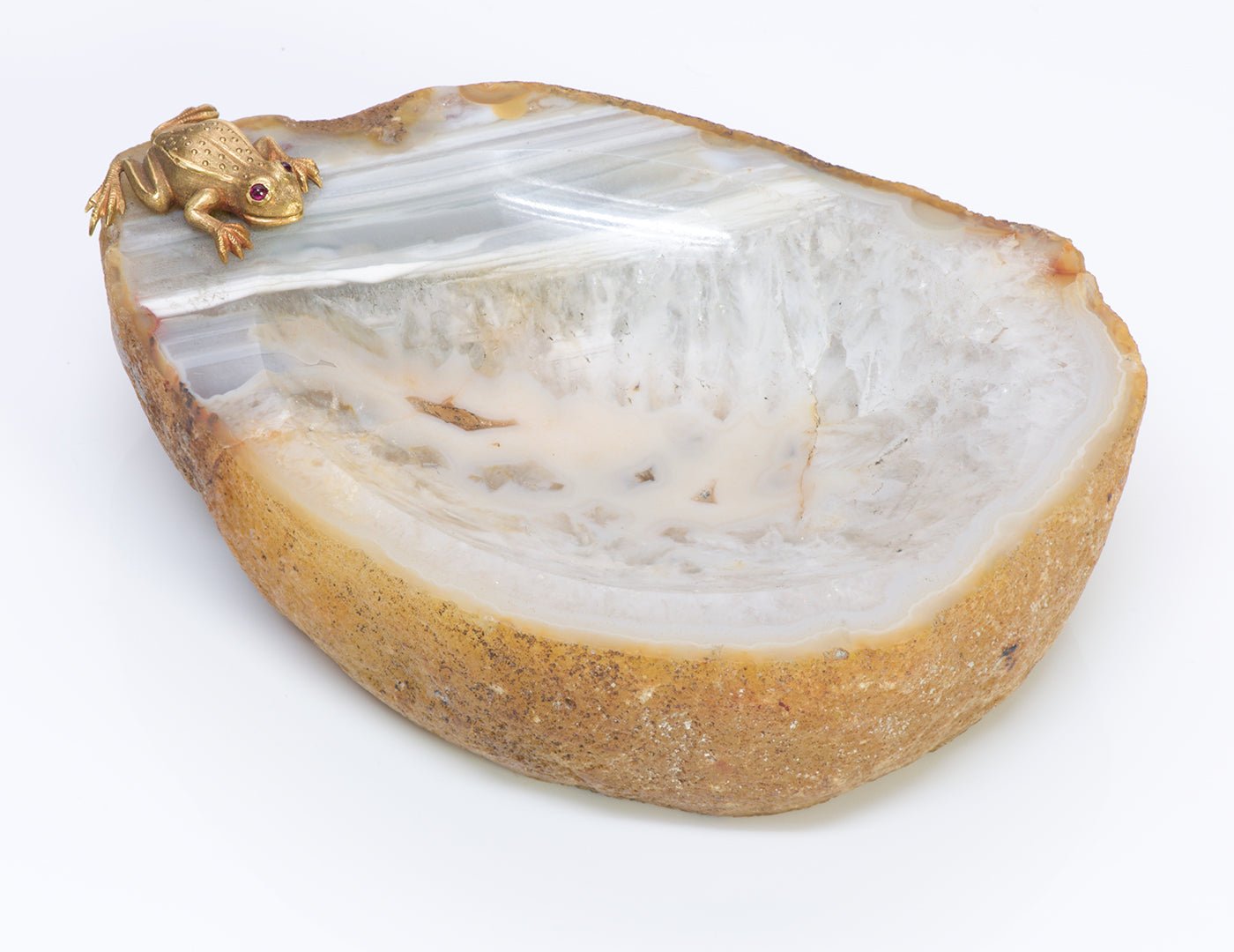 Vintage Agate Dish with Gold and Ruby Frog