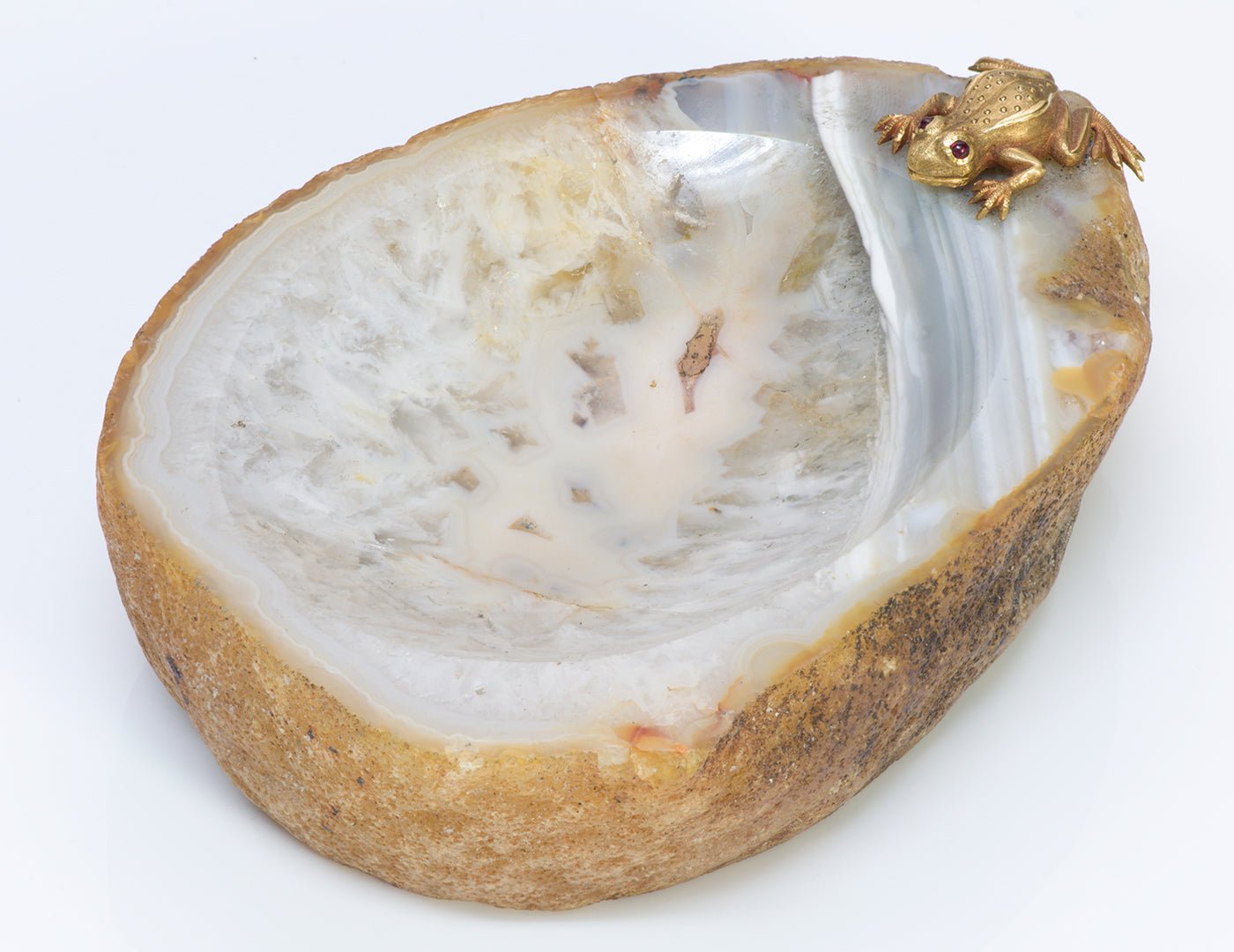 Vintage Agate Dish with Gold and Ruby Frog