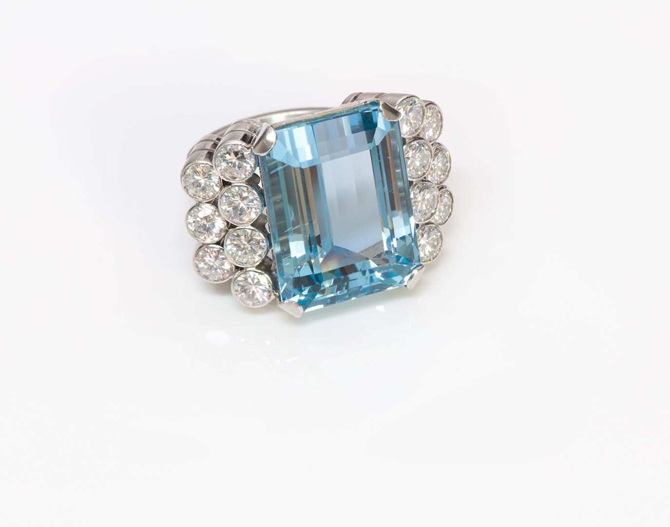 Vintage Aquamarine Platinum and Diamond Ring
