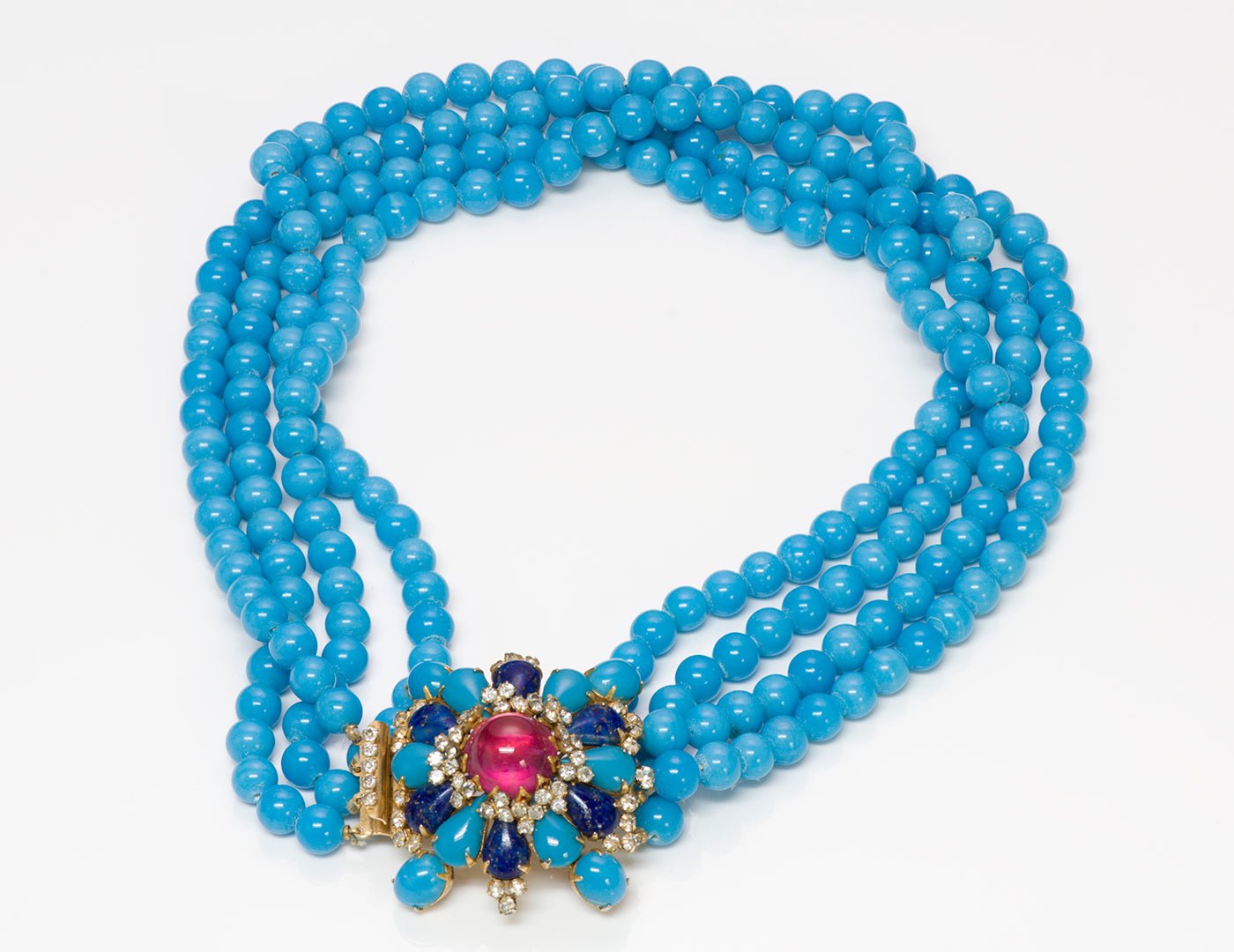 Vintage Arnold Scaasi Couture Blue Glass Beads Necklace