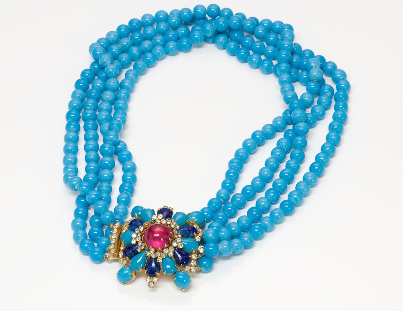 Vintage Arnold Scaasi Couture Blue Glass Beads Necklace