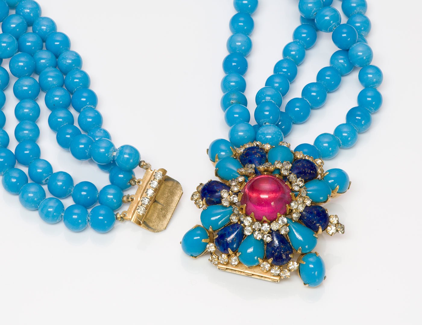 Vintage Arnold Scaasi Couture Blue Glass Beads Necklace