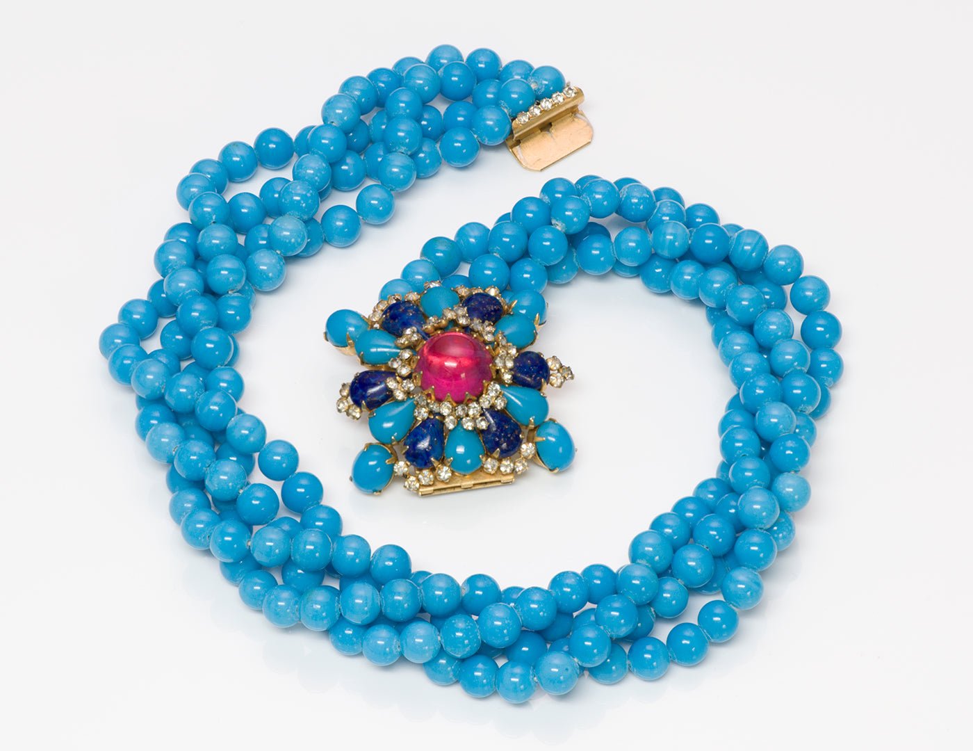 Vintage Arnold Scaasi Couture Blue Glass Beads Necklace