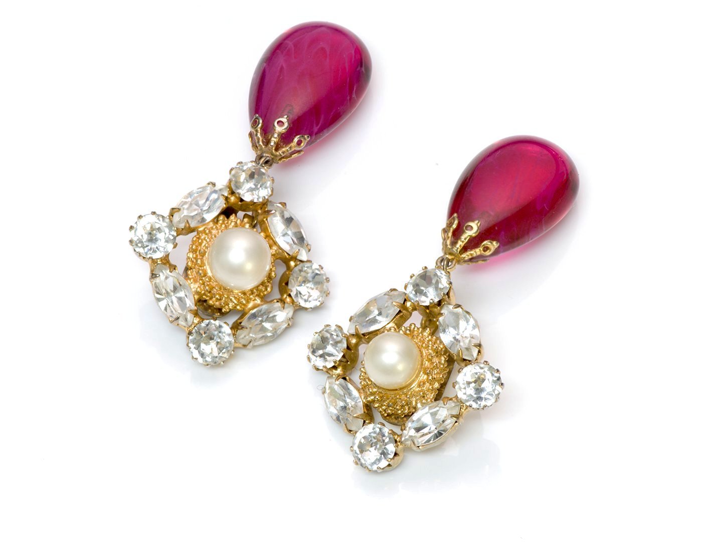 Vintage Arnold Scaasi Couture Crystal Pink Glass Earrings