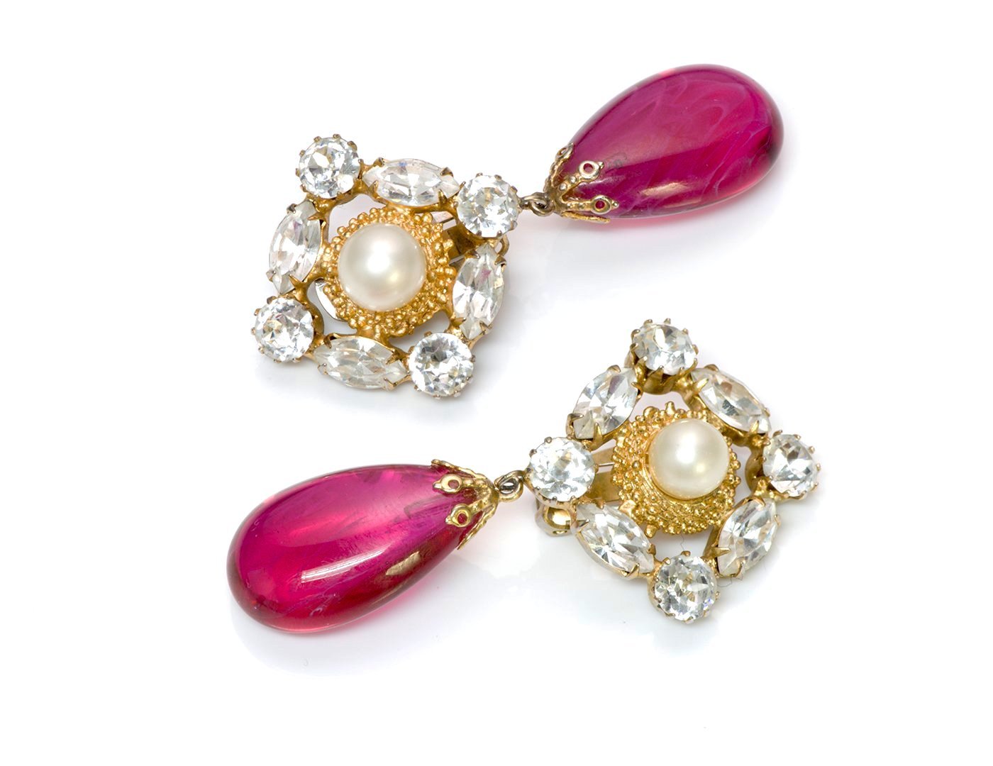Vintage Arnold Scaasi Couture Crystal Pink Glass Earrings