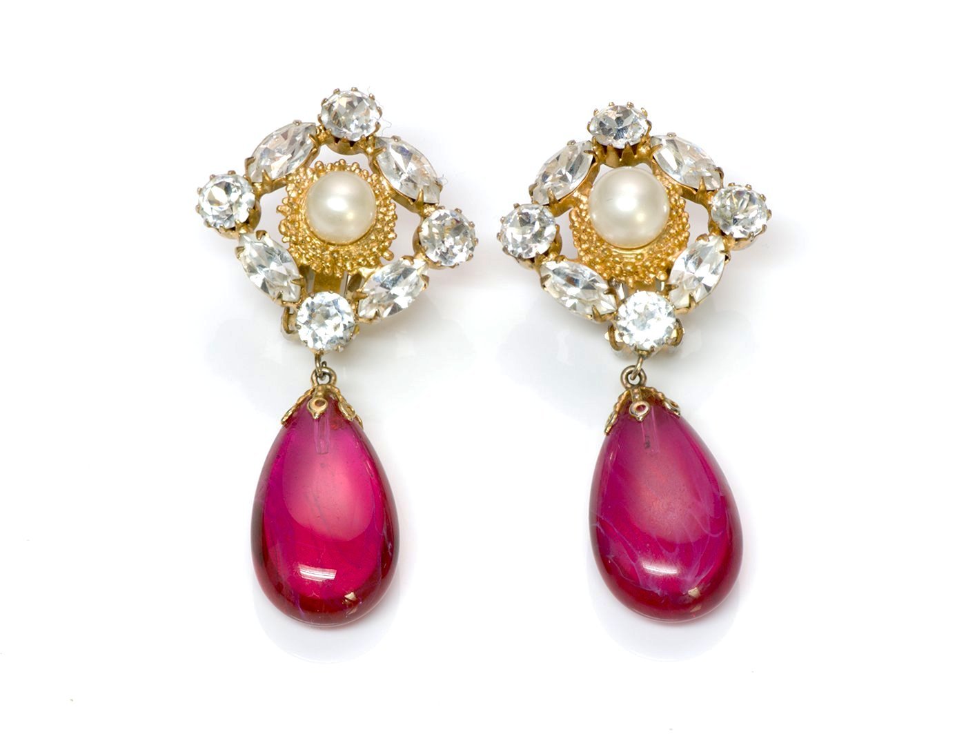 Vintage Arnold Scaasi Couture Crystal Pink Glass Earrings