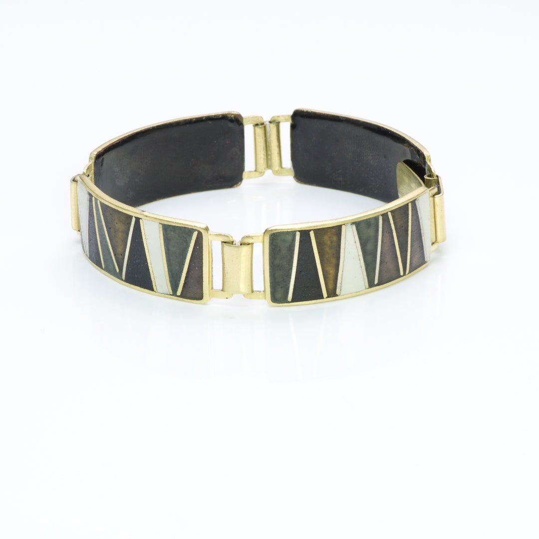 Vintage Art Deco Enamel Brass Bracelet