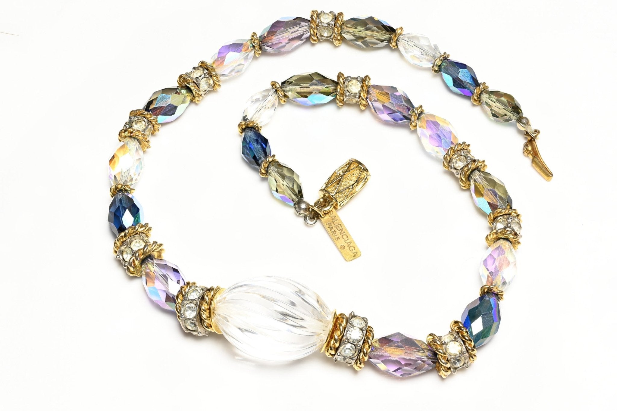 Vintage Balenciaga Paris Aurora Borealis Purple Blue Crystal Collar Necklace