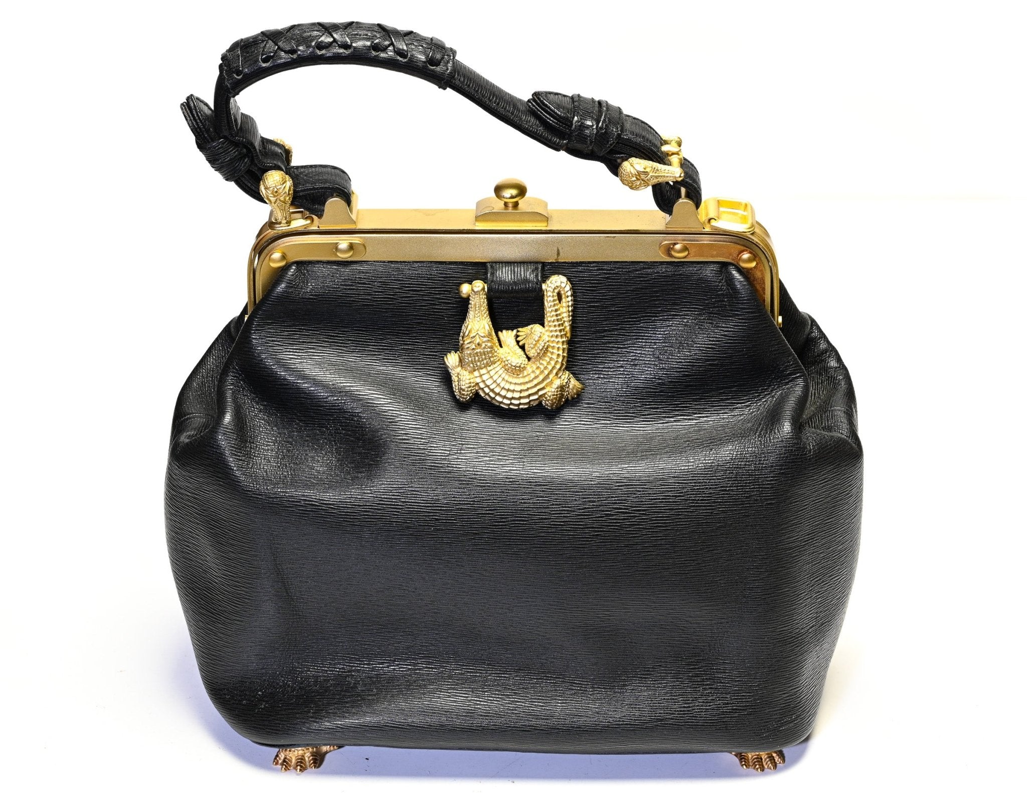 Vintage Barry Kieselstein-Cord Black Leather Trophy Crocodile Bag