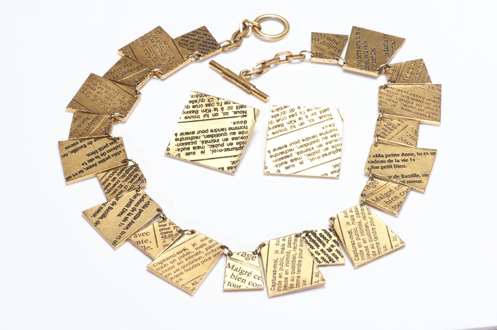 Vintage Biche de Bere Paris Newspaper Print Earrings Necklace Set