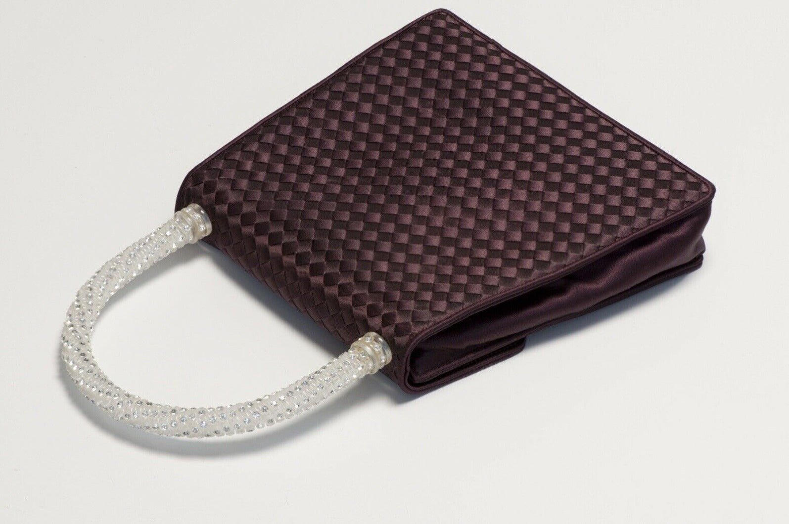 Vintage Bottega Veneta Maroon Intrecciato Satin Crystal Handle Evening Bag