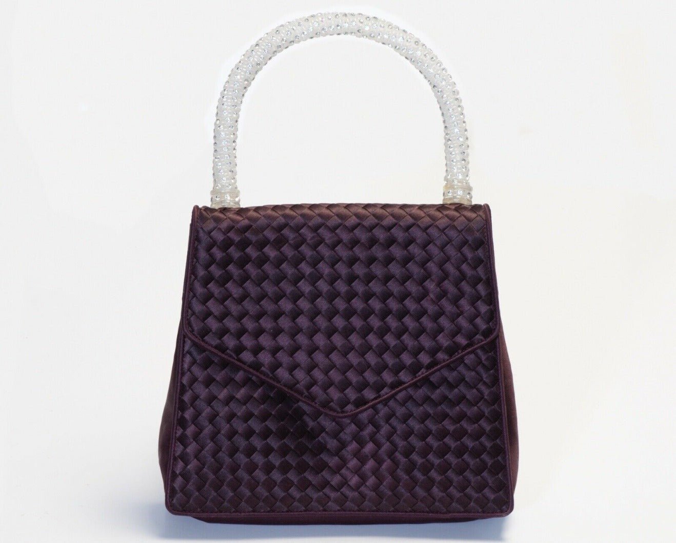 Vintage Bottega Veneta Maroon Intrecciato Satin Crystal Handle Evening Bag