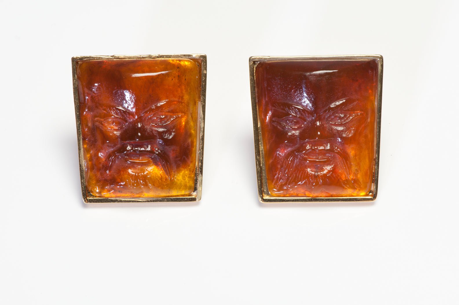 Vintage Bozart Milano Faux Amber Lucite Mythological Style Earrings