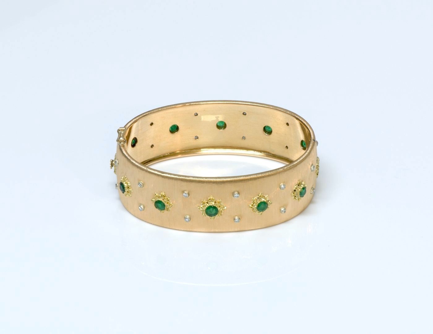 Vintage Buccellati Emerald & Diamond 18K Yellow Gold Macri Bangle Bracelet