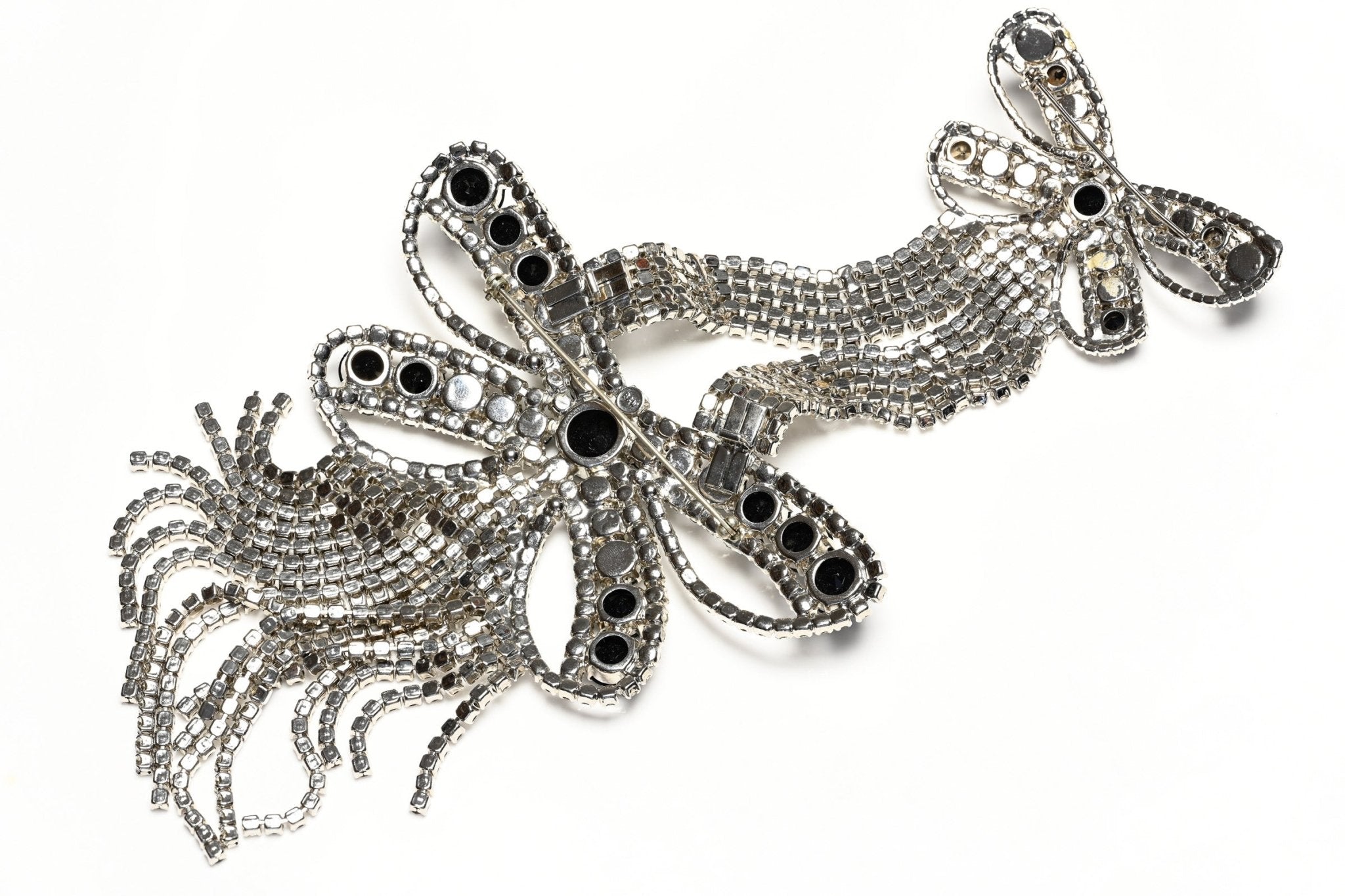 Vintage Butler & Wilson Belle Epoque Style Large Black Crystal Convertible Bow Tassel Brooch